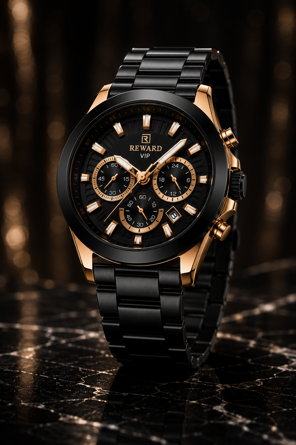 REWARD VIP Chronograph — Black & Rose Gold.