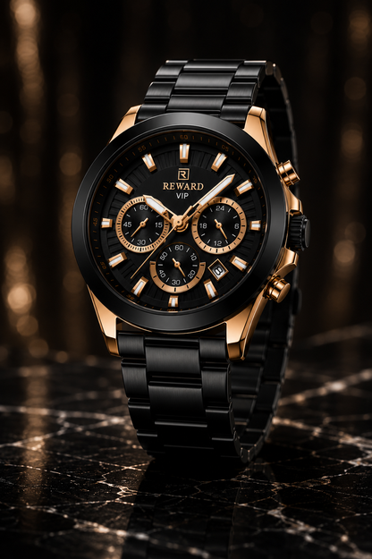 REWARD VIP Chronograph — Black & Rose Gold.